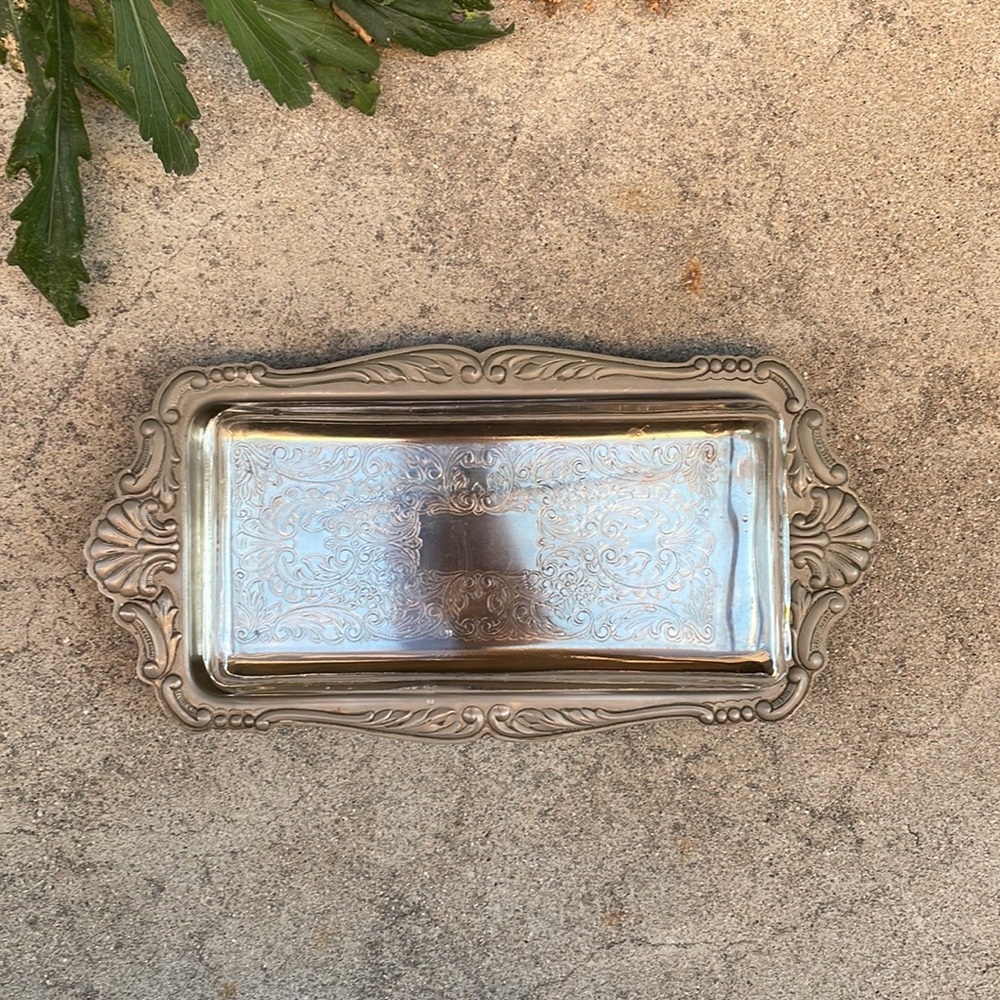 Vintage. Two Piece Glass and Pewter Dish with Engraving